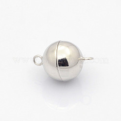 Anti-Tarnish Rhodium Plated 925 Sterling Silver Round Magnetic Clasps&nbsp;STER-L018-04