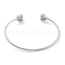 Heart Clear Cubic Zirconia Cuff Bangles&nbsp;BJEW-Z072-01P