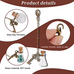 Glass Bottle and Alloy Key Pendant Decoration&nbsp;HJEW-PH01930