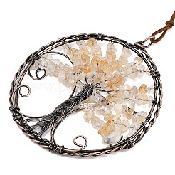 Brass & Natural Yellow Quartz Chips Pendant Decorations&nbsp;HJEW-Z007-05R-08