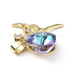 Real 18K Gold Plated Rack Plating Brass Micro Pave Clear Cubic Zirconia Pendants&nbsp;KK-C015-15G-11