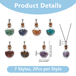 2 Sets Mixed Stone Chip Heart Glass Wishing Bottle Pendants&nbsp;FIND-DC0005-62