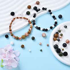Natural Red Netstone & Taiwan Jade & Lava Rock & Wood Lace Stone & Larvikite Round Bead Sets&nbsp;G-YW0002-20