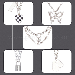 18Pcs 18 Style Alloy Curb & Paperclip & Herringbone Chain Necklaces Set&nbsp;NJEW-AN0001-43