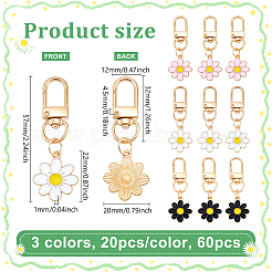 60Pcs 3 Colors Zinc Alloy Enamel Flower Pendant Decorations&nbsp;HJEW-TW0001-01