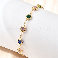 304 Stainless Steel Glass Link Chain Bracelets for Women&nbsp;BJEW-V010-01G