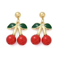 Brass Enamel Dangle Stud Earrings&nbsp;EJEW-Q036-06G