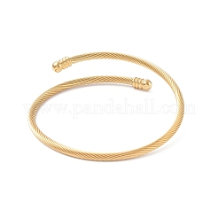 PVD Vacuum Plating 304 Stainless Steel Open Cuff Bangle with Oval Beaded&nbsp;BJEW-C031-01G