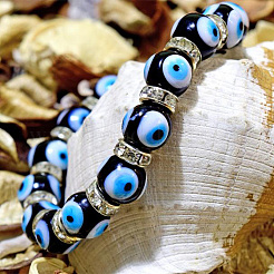 1 Strand Handmade Evil Eye Lampwork Beads Strands&nbsp;LAMP-DR0001-01A