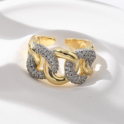 Brass Micro Pave Clear Cubic Zirconia Cuff Rings&nbsp;RJEW-U041-26G