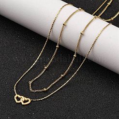 Ion Plating(IP) 304 Stainless Steel Heart Pendant Double Layer Necklaces for Women&nbsp;NJEW-K255-26G