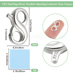2Pcs Sterling Silver Double Opening Lobster Claw Clasps&nbsp;STER-BBC0007-76P-02