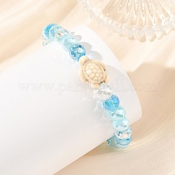 Ocean Dyed Synthetic Turquoise Sea Turtle Electroplate Glass Faceted Rondelle Beaded Stretch Bracelets for Women&nbsp;BJEW-JB14386-02