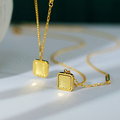 304 Stainless Steel Textured Square Pendant Mixed Chain Necklaces for Women&nbsp;WG76D8C-01