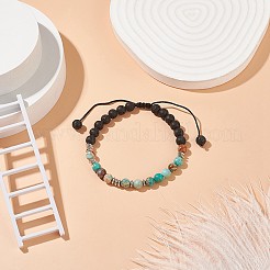 Natural Imperial Jasper(Dyed) & Lava Rock Braided Bead Bracelet&nbsp;BJEW-TA00188-03