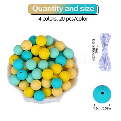 80Pcs 4 Style Round Silicone Focal Beads&nbsp;SIL-SZ0001-22K