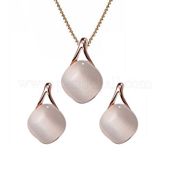 Rhombus Alloy Cat Eye Pendant Necklaces & Stud Earrings Sets for Women&nbsp;FS-WGD2AB8-01