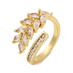 Rack Plating Brass Micro Pave Clear Cubic Zirconia Cuff Finger Rings for Women&nbsp;RJEW-M028-03G