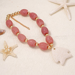 Bohemian Natural Lava Rock Fish Shaped Pendant Resin Barrel Beaded Necklaces with Alloy End Chains for Women&nbsp;WGF8885-01