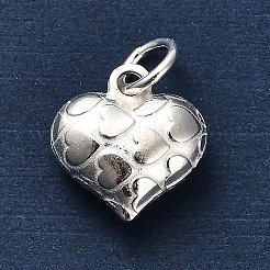 925 Sterling Silver 3D Textured Heart Charms&nbsp;STER-U009-10S-02