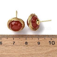 Brass Natural Carnelian Stud Earrings&nbsp;EJEW-Q043-01G