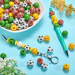 100Pcs 4 Styles Sport Theme Printed Wood European Beads&nbsp;WOOD-SZ0001-31
