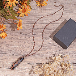 1Pc Natural Black Agate Bullet Macrame Pouch Pendant Alloy Chain Necklaces&nbsp;NJEW-PA0001-01D