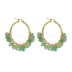 Gemstone Chips Beaded Hoop Earrings&nbsp;EJEW-JE05177
