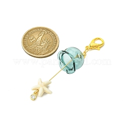 Glass & Brass Cubic Zirconia Charms & Synthetic Turquoise Beads Pendant Decorations&nbsp;HJEW-JM02980-02