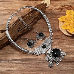 Elephant Alloy Resin Pendant Necklaces & Dangle Earrings Sets&nbsp;FS-WG854C5-01