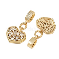 Brass Pave Clear Cubic Zirconia Heart Pendants&nbsp;KK-C132-27G