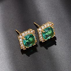 Brass Micro Pave Green Cubic Zirconia Stud Earrings for Women&nbsp;EJEW-F418-19G