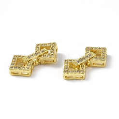 Rack Plating Brass Micro Pave Clear Cubic Zirconia Fold Over Clasps&nbsp;KK-G448-01G