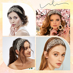 Brass ABS Plastic Pearl Beaded Elastic Headband&nbsp;OHAR-WH20008-02G