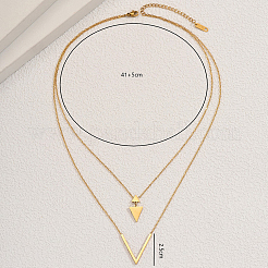 Stainless Steel Geometric Hollow Double Layer Triangle Pendant Necklaces for Women&nbsp;KK9797