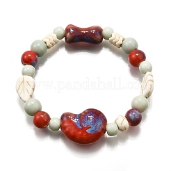 Handmade Porcelain Beads & Synthetic Howlite Beads Stretch Bracelets for Women&nbsp;BJEW-D307-01A