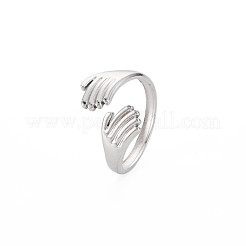Non-Tarnish 304 Stainless Steel Double Hand Hug Open Cuff Ring for Women&nbsp;RJEW-S405-199P