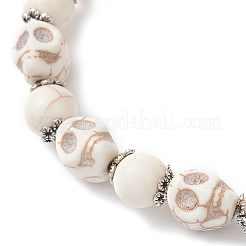 Halloween Dyed Synthetic Turquoise Skull & Round Beaded Stretch Bracelets for Men Women&nbsp;BJEW-JB12255-01