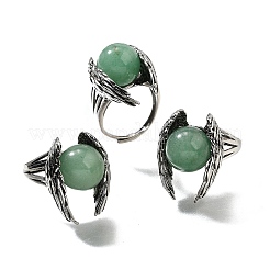 Natural Green Aventurine Wings Adjustable Rings&nbsp;RJEW-K241-04AS-12