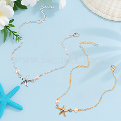6Pcs 2 Colors Starfish Alloy & Plastic Pearl Anklets&nbsp;AJEW-GO0002-54