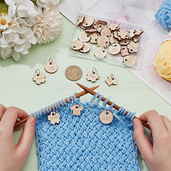 Flower & Clothes & Flat Round Wood Pendant Locking Stitch Markers&nbsp;HJEW-FG00008