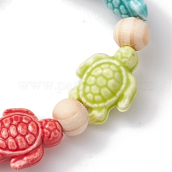 Beach Tortoise Handmade Procelain & Wood Round Beaded Stretch Bracelets&nbsp;BJEW-JB10299-02