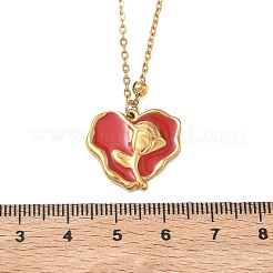 Valentine's Day 304 Stainless Steel Enamel Rose Flower Red Heart Pendant Satellite Chain Necklaces for Women&nbsp;NJEW-F374-02G