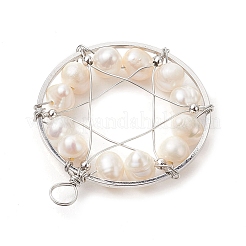 Natural Cultured Freshwater Pearl Round Beaded Ring Pendants&nbsp;PALLOY-JF02617-02