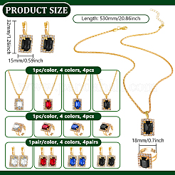 4 Colors Rectangle Rhinestone Jewerly Set&nbsp;SJEW-HY0001-12