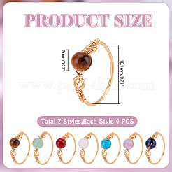 28Pcs 7 Styles Round Chakra Natural & Synthetic Gemstone Beads Finger Rings&nbsp;RJEW-HY00002