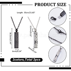 2Pcs 2 Colors Stainless Steel Cuboid with Tree of Life Pendant Urn Ashes Necklaces&nbsp;NJEW-WR0001-05