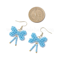 Bowknot 304 Stainless Steel Glass Dangle Earrings&nbsp;EJEW-MZ00623-02