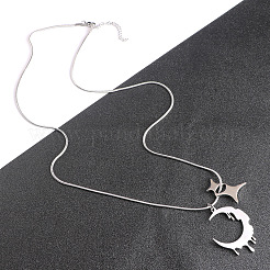 201 Stainless Steel Moon & Star Pendant Necklaces for Women Men&nbsp;WGAFFBE-01