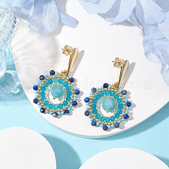 Natural Lapis Lazuli & Mashan Jade Boho Stud Earrings&nbsp;EJEW-MZ00281-03
